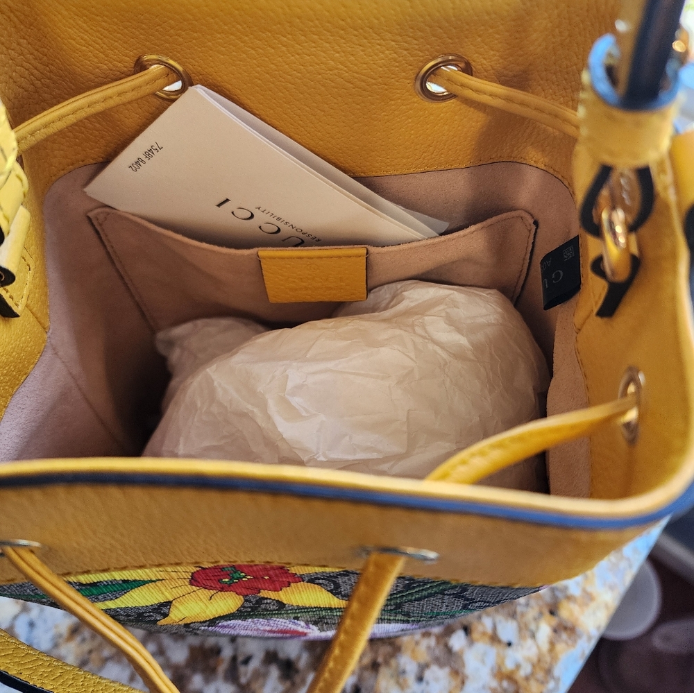 🌼 GUCCI 🌼Ophidia Flora Small GG Canvas Bucket Bag Yellow - Picture 9 of 13